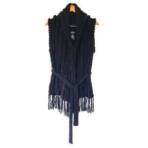 Vintage Y2K Bebe One Size‎ Faux Fur Sweater Vest Black Fringe Goth Grunge 90s
